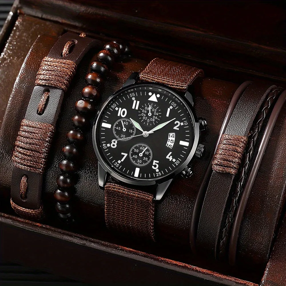 Mens Stylish Watch and Bracelet Set