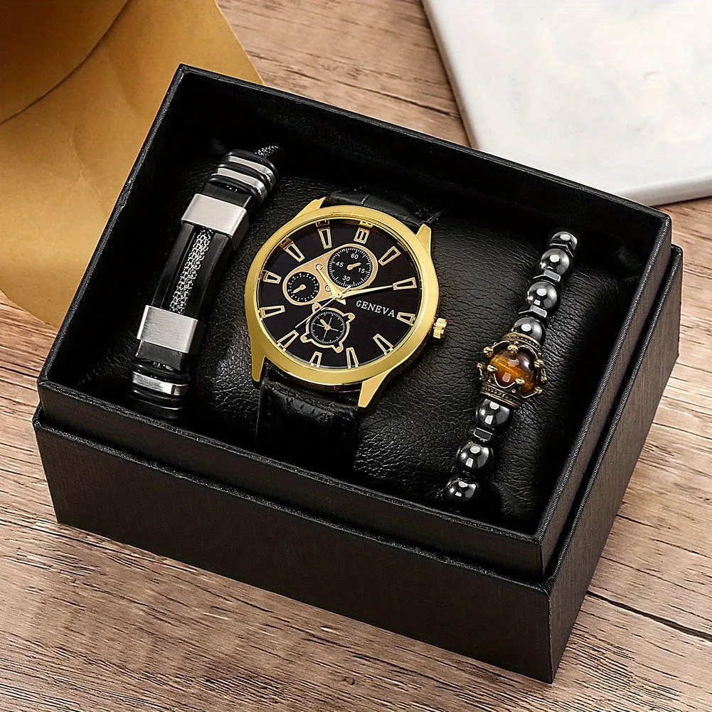Mens Stylish Watch and Bracelet Set