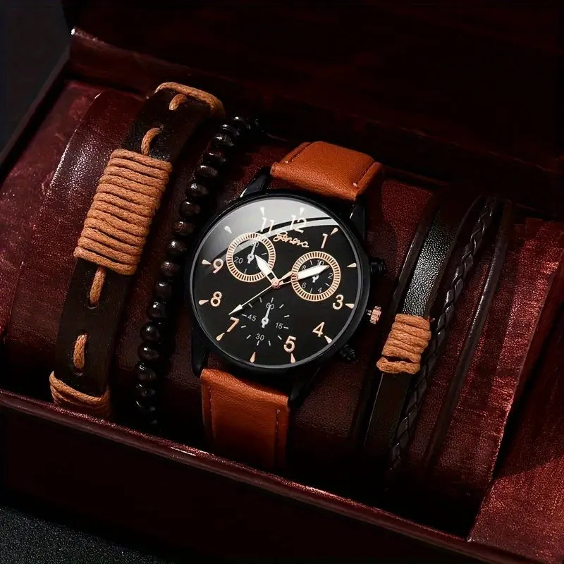 Mens Stylish Watch and Bracelet Set