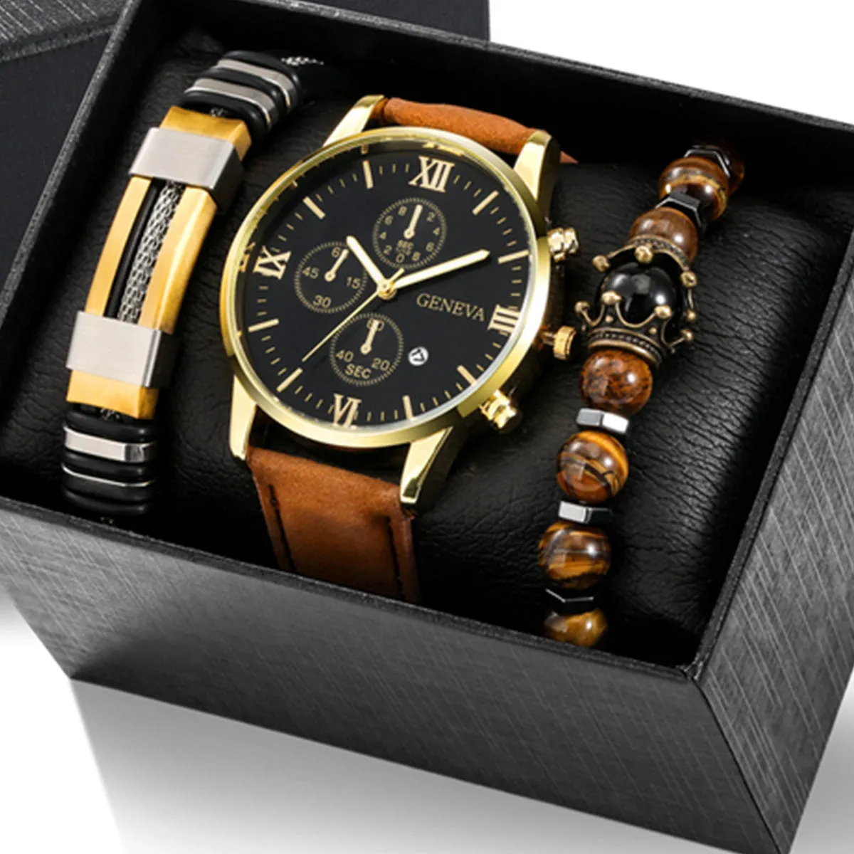 Mens Stylish Watch and Bracelet Set