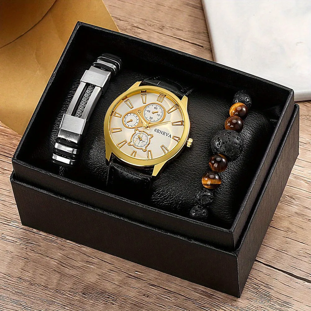 Mens Stylish Watch and Bracelet Set