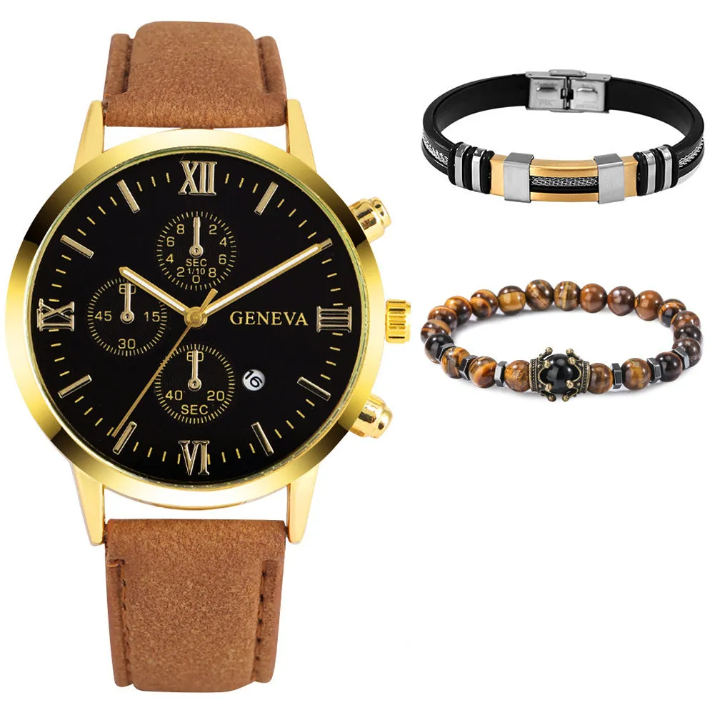 Mens Stylish Watch and Bracelet Set