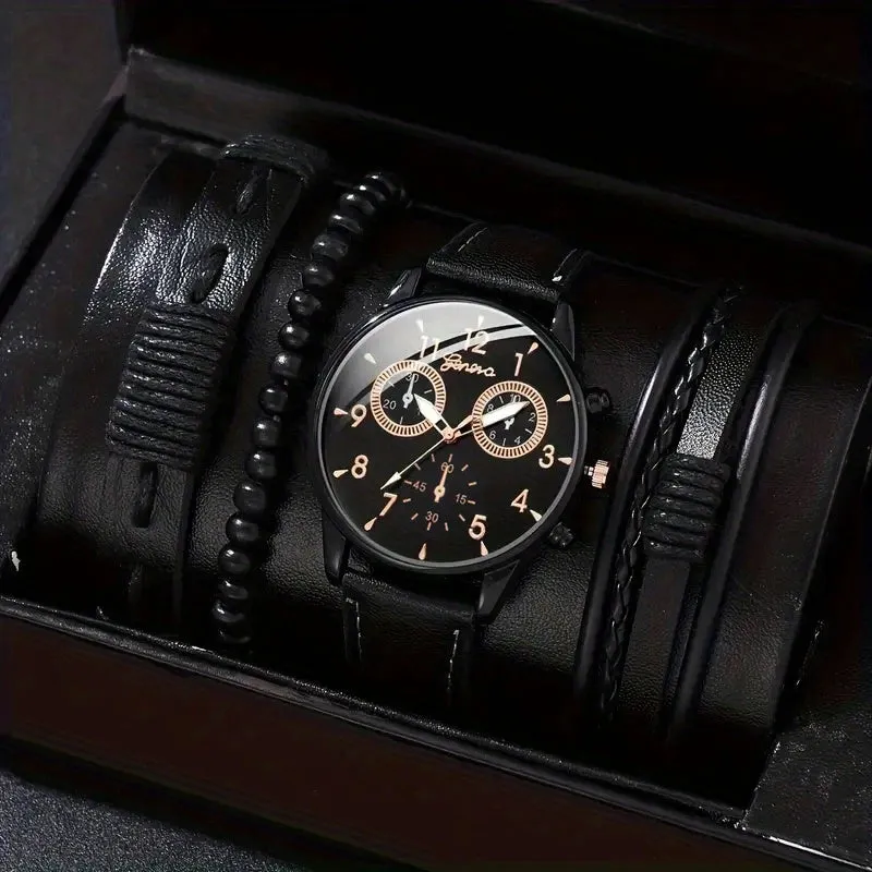 Mens Stylish Watch and Bracelet Set