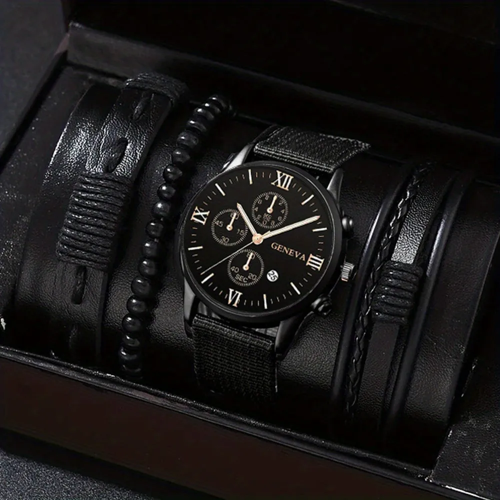 Mens Stylish Watch and Bracelet Set