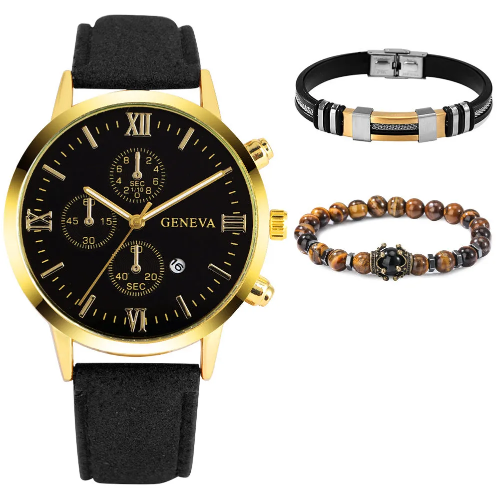 Mens Stylish Watch and Bracelet Set
