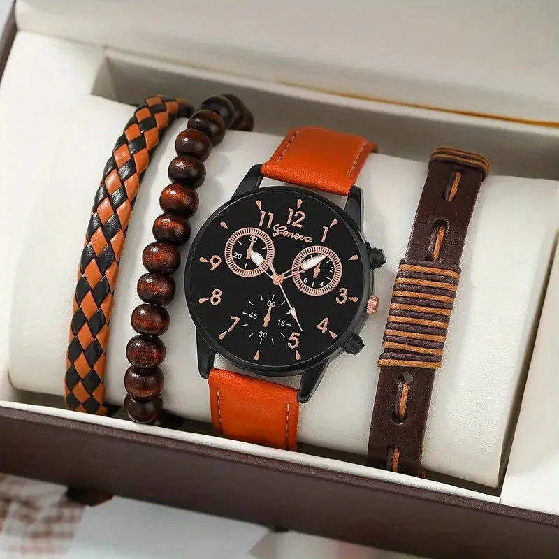 Mens Stylish Watch and Bracelet Set