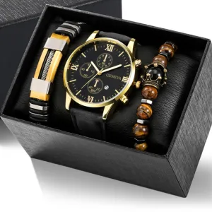 Mens Stylish Watch and Bracelet Set