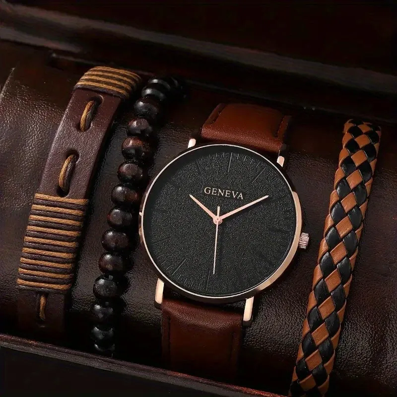 Mens Stylish Watch and Bracelet Set