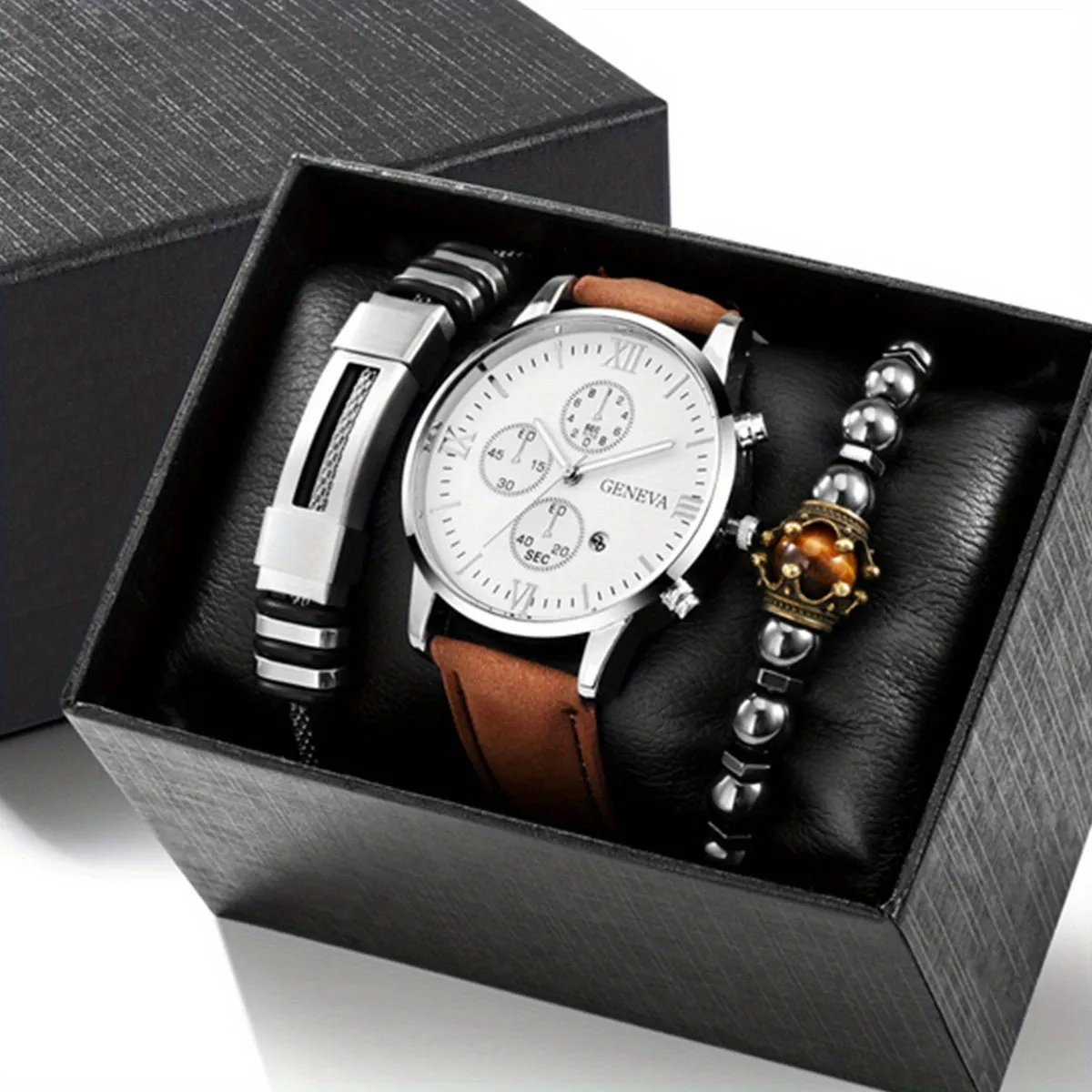 Mens Stylish Watch and Bracelet Set
