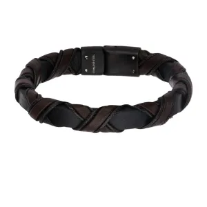 Men's Woven Full Grain Leather Bracelet in Black and Dark Brown