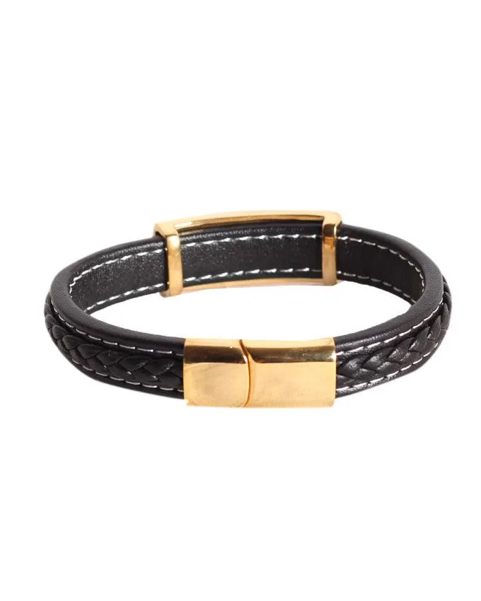 Miansai Anchor Wrap Leather Bracelet Black and Gold
