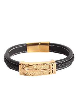 Miansai Anchor Wrap Leather Bracelet Black and Gold