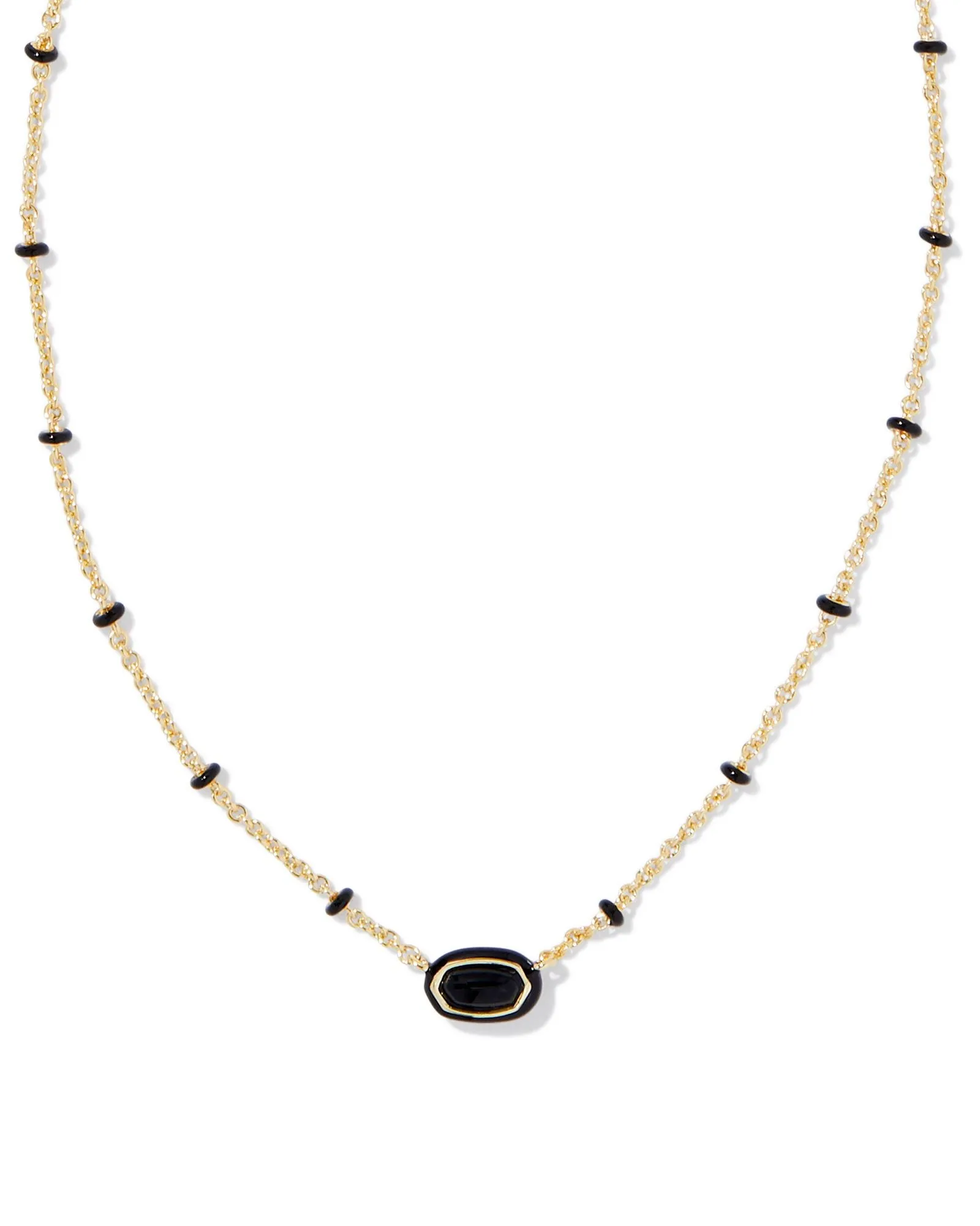 MINI ELISA ENAMEL FRAME SHORT PENDANT NECKLACE GOLD BLACK AGATE