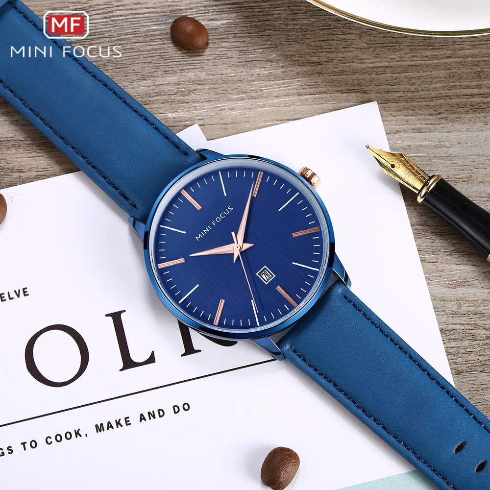 MINI FOCUS Men Watch Top Luxury Leather Classic Fashion Design Simple Date Display Waterproof Quartz Watch