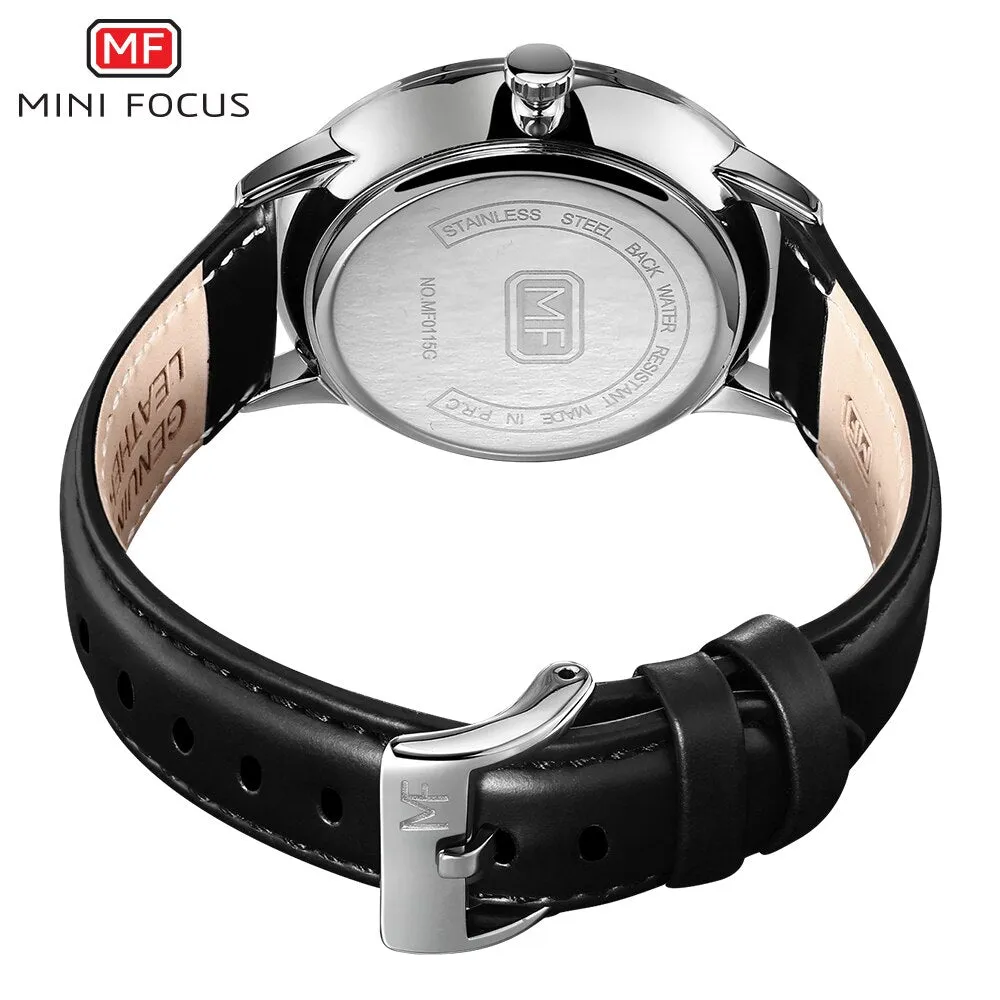 MINI FOCUS Men Watch Top Luxury Leather Classic Fashion Design Simple Date Display Waterproof Quartz Watch