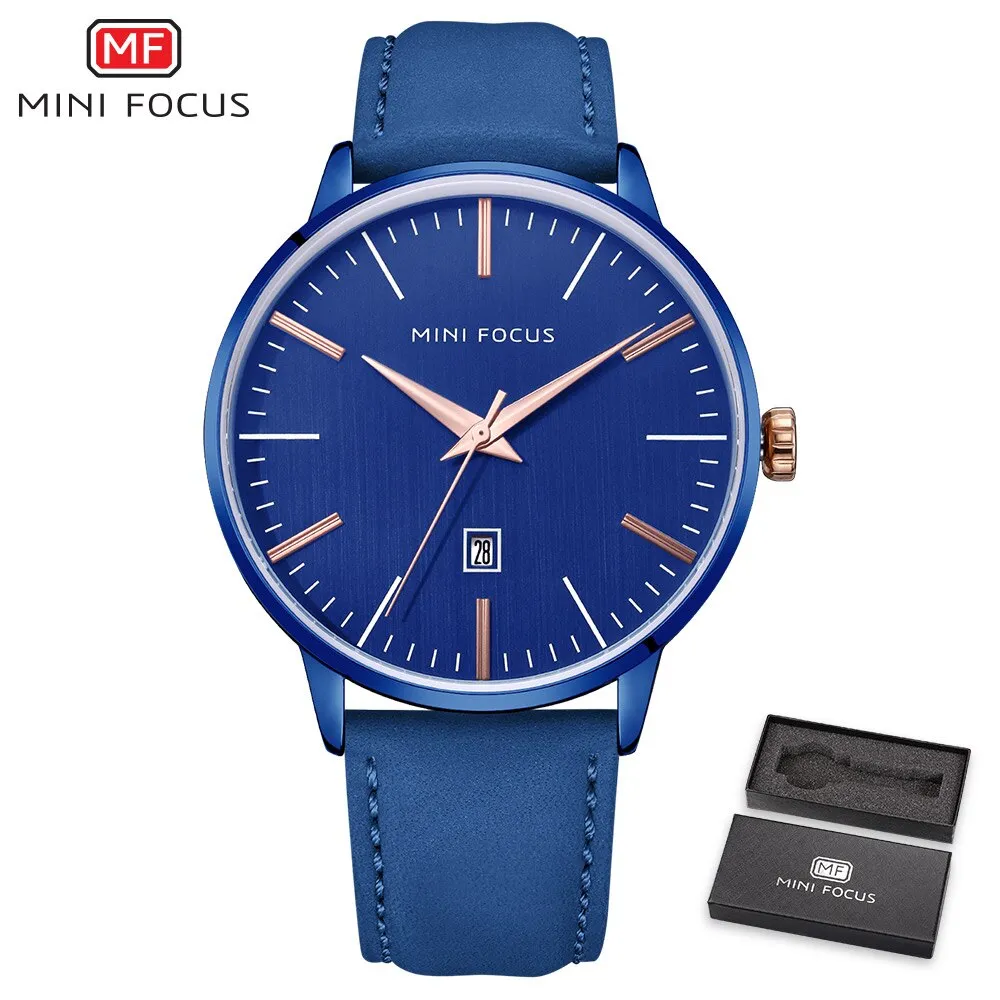 MINI FOCUS Men Watch Top Luxury Leather Classic Fashion Design Simple Date Display Waterproof Quartz Watch