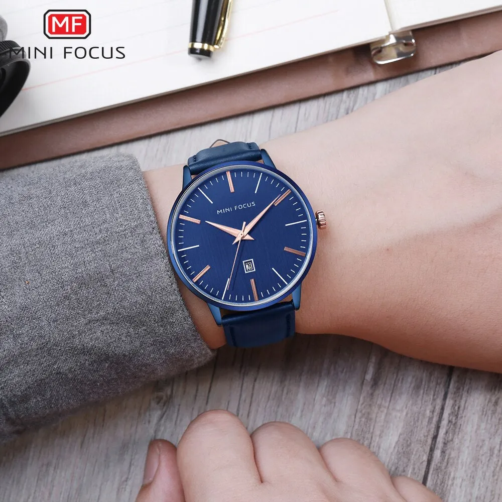 MINI FOCUS Men Watch Top Luxury Leather Classic Fashion Design Simple Date Display Waterproof Quartz Watch