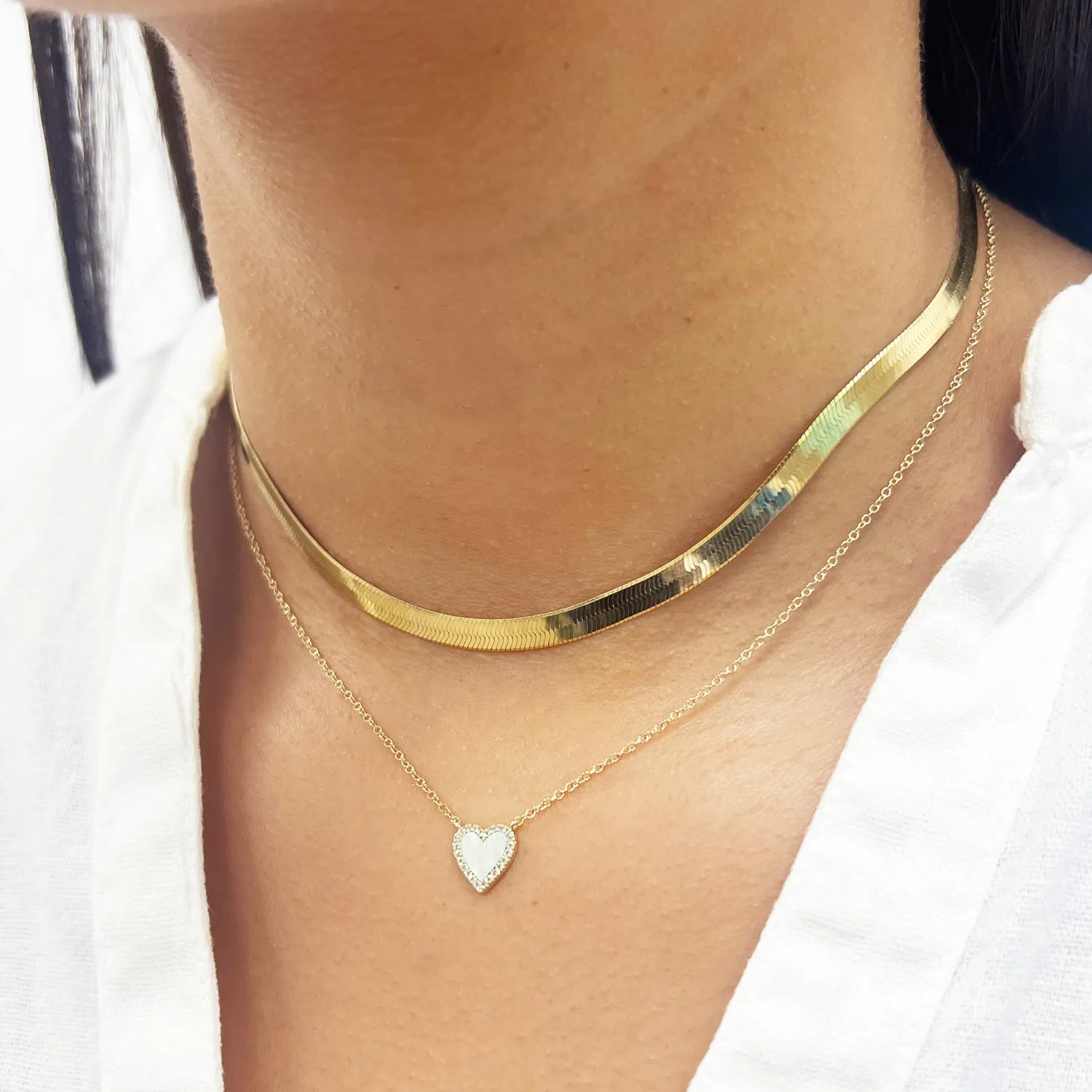 Mini Mother of Pearl Diamond Halo Heart Necklace