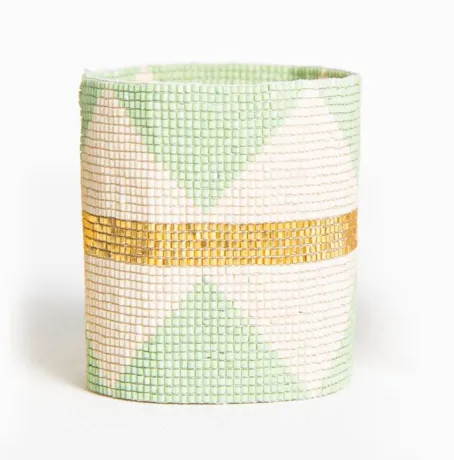 Mint & Ivory Diamonds With Gold Stripe Stretch Beaded Bracelet - FINAL SALE