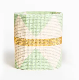 Mint & Ivory Diamonds With Gold Stripe Stretch Beaded Bracelet - FINAL SALE