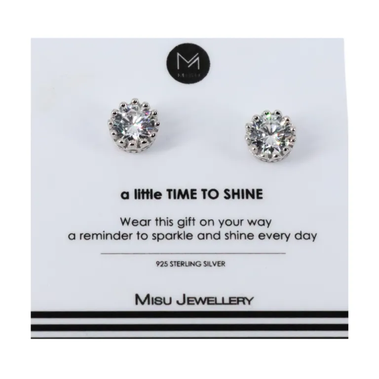 Misu Sterl Silv Crown Studs