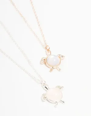 Mixed Metals Semi-Precious Turtle Necklaces 2-Pack