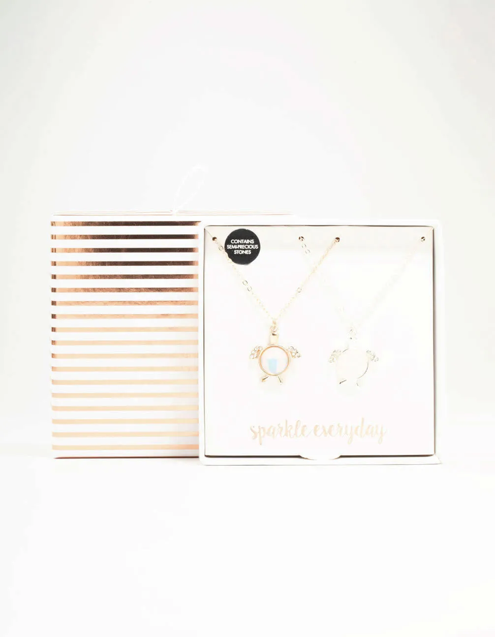 Mixed Metals Semi-Precious Turtle Necklaces 2-Pack