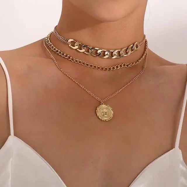 Modernd Luxury 2021 New Gold Coin Layered Chain Necklace For Women And Girls Stylish Pearl Moon Choker Collar butterfly Necklace