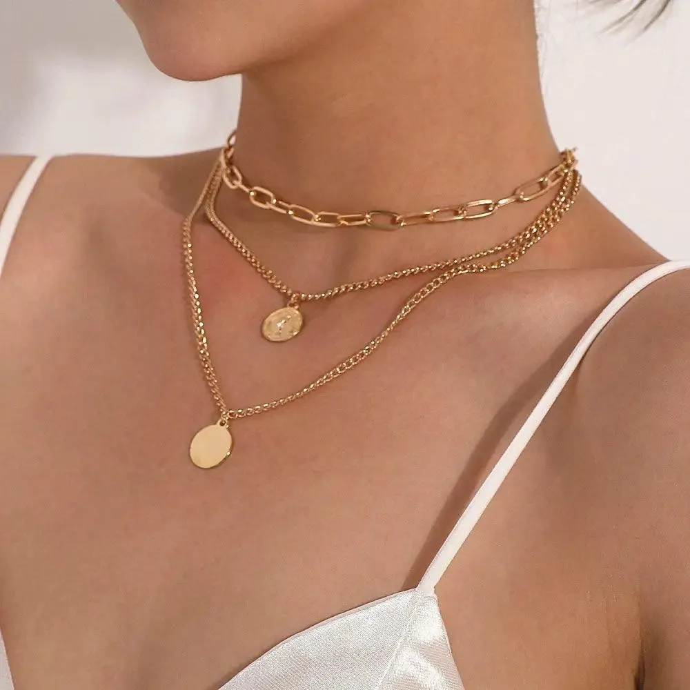 Modernd Luxury 2021 New Gold Coin Layered Chain Necklace For Women And Girls Stylish Pearl Moon Choker Collar butterfly Necklace