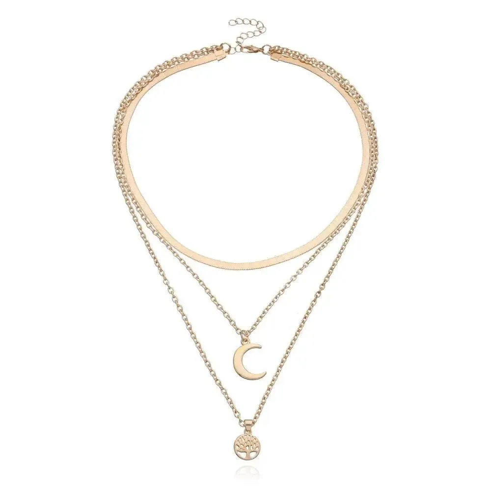 Modernd Luxury 2021 New Gold Coin Layered Chain Necklace For Women And Girls Stylish Pearl Moon Choker Collar butterfly Necklace