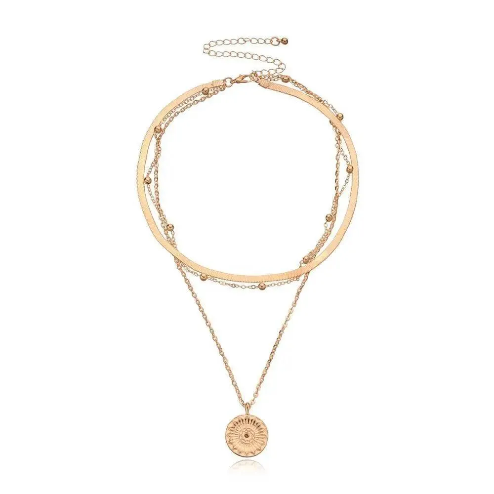 Modernd Luxury 2021 New Gold Coin Layered Chain Necklace For Women And Girls Stylish Pearl Moon Choker Collar butterfly Necklace