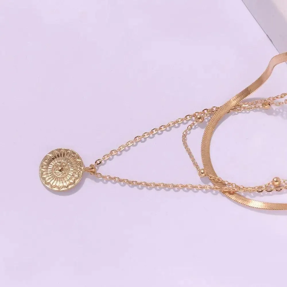 Modernd Luxury 2021 New Gold Coin Layered Chain Necklace For Women And Girls Stylish Pearl Moon Choker Collar butterfly Necklace