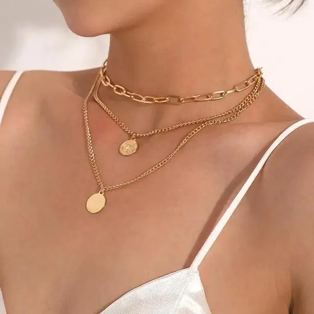 Modernd Luxury 2021 New Gold Coin Layered Chain Necklace For Women And Girls Stylish Pearl Moon Choker Collar butterfly Necklace