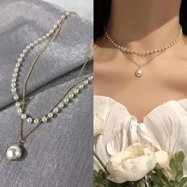 Modernd Luxury 2021 New Gold Coin Layered Chain Necklace For Women And Girls Stylish Pearl Moon Choker Collar butterfly Necklace