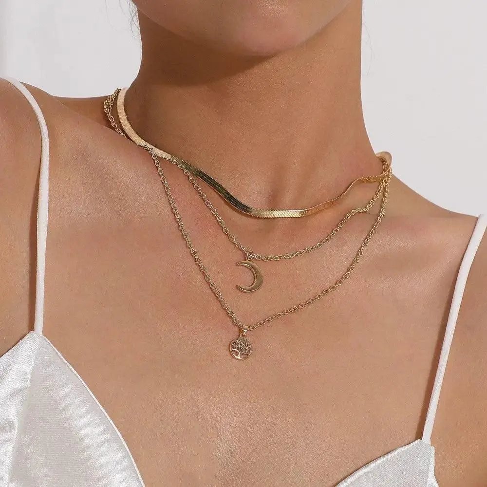 Modernd Luxury 2021 New Gold Coin Layered Chain Necklace For Women And Girls Stylish Pearl Moon Choker Collar butterfly Necklace