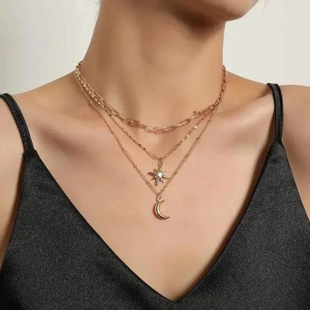 Modernd Luxury 2021 New Gold Coin Layered Chain Necklace For Women And Girls Stylish Pearl Moon Choker Collar butterfly Necklace