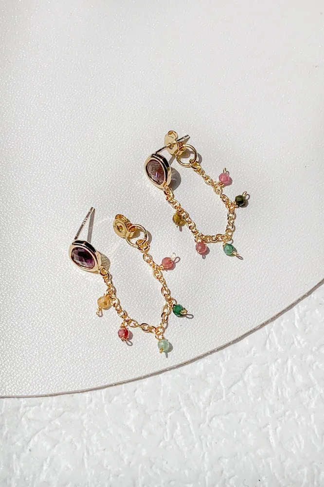 Mona Gemstone Chain Earrings