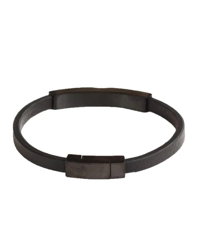 Mont Blanc Flexible Leather and Sterling Bracelet Black