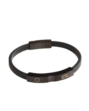 Mont Blanc Flexible Leather and Sterling Bracelet Black