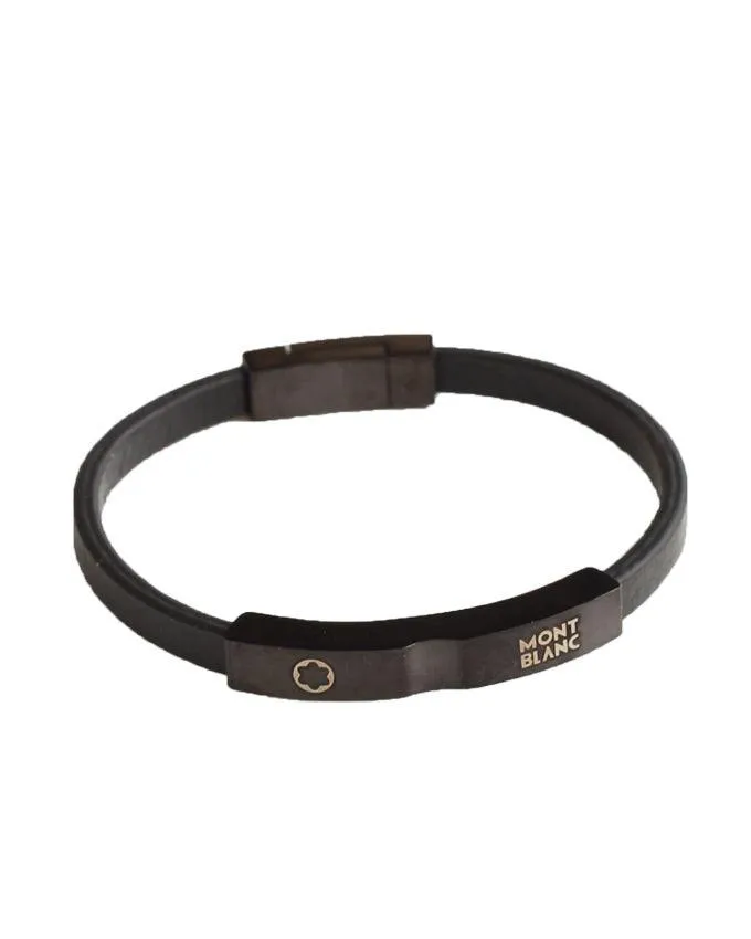 Mont Blanc Flexible Leather and Sterling Bracelet Black