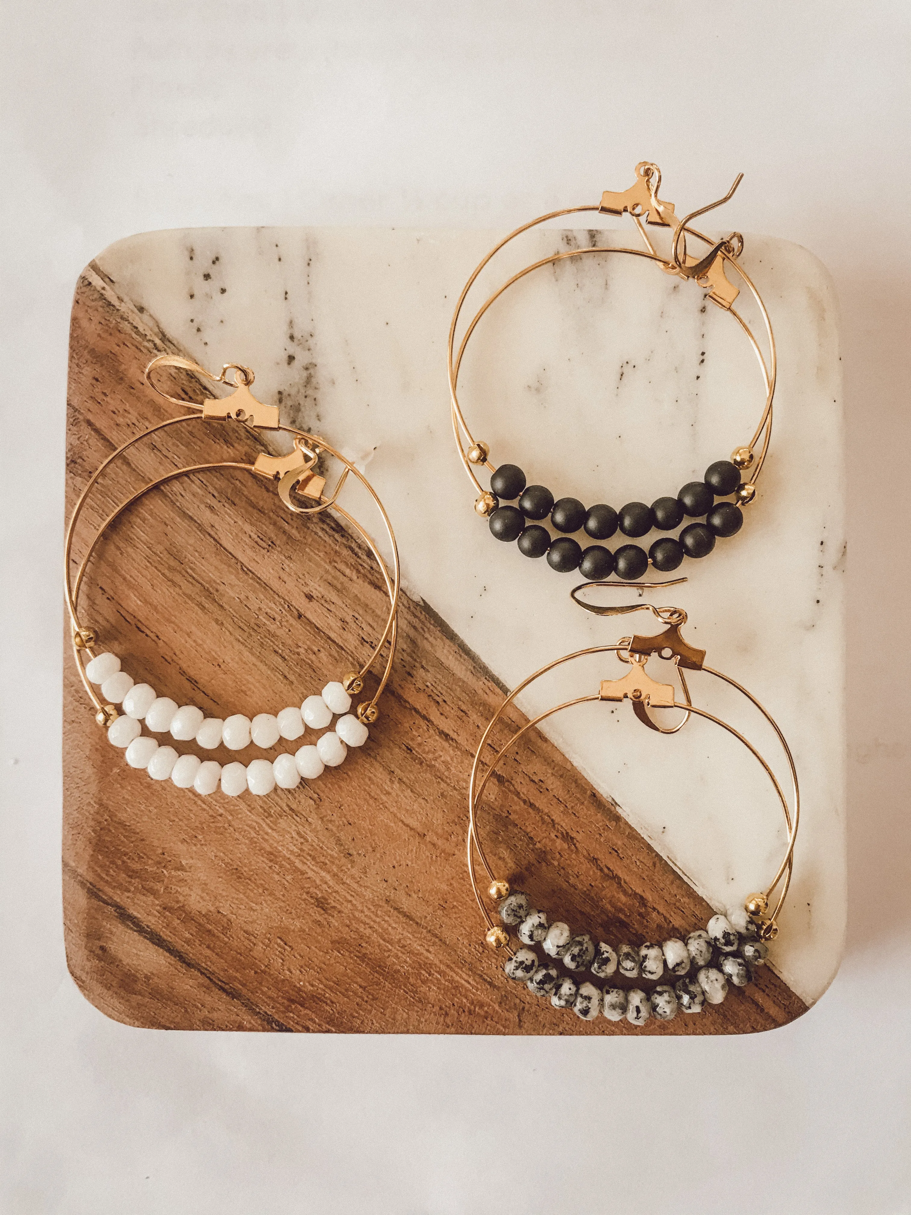 Moonlight Gemstone Gold Plated Hoop Earrings