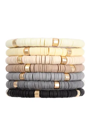 Multi Line Leather Beaded Stretch Bracelet Black Multi - Pack of 6