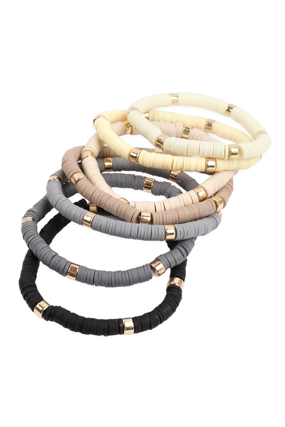 Multi Line Leather Beaded Stretch Bracelet Black Multi - Pack of 6