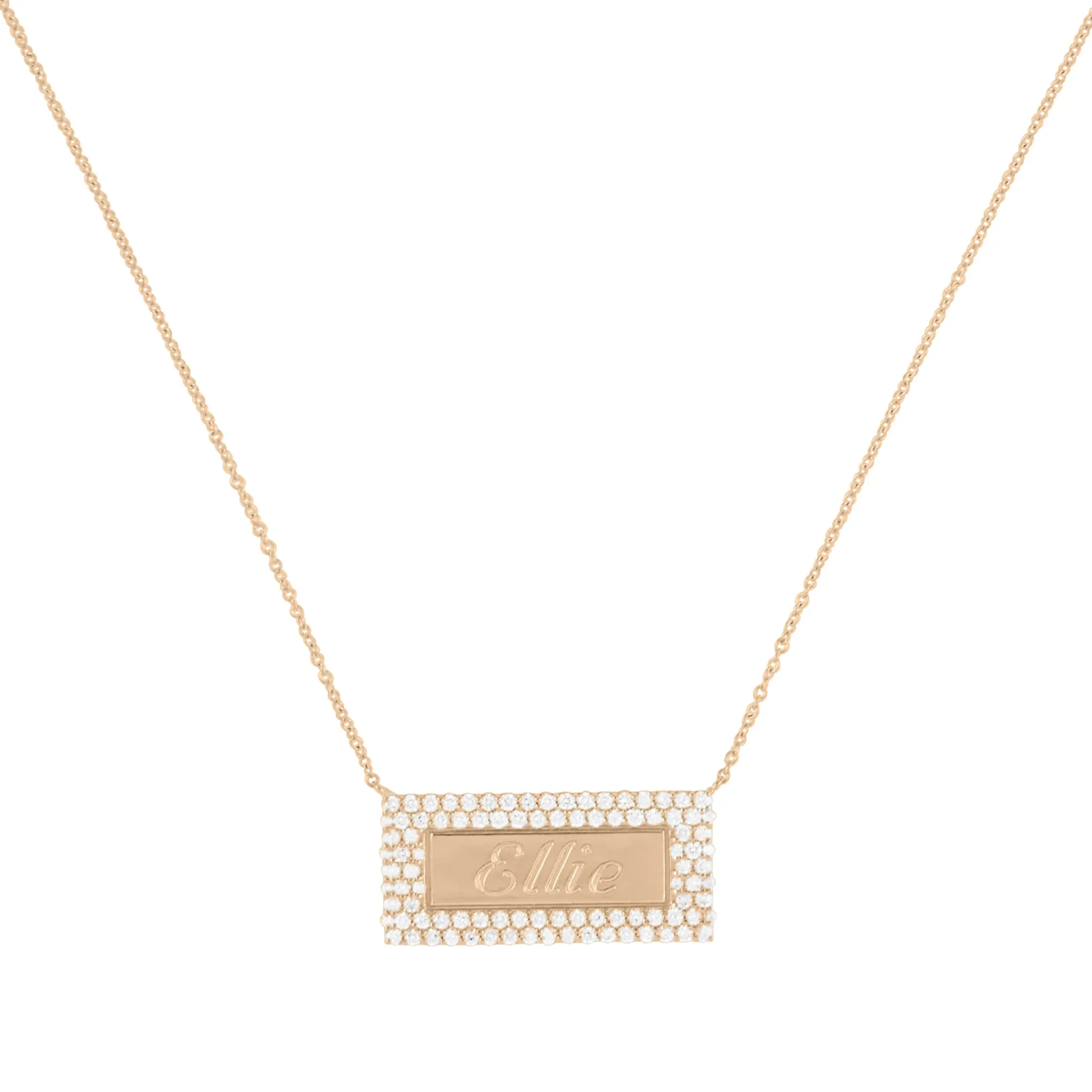 Multi- Row Diamond Name Plate Necklace