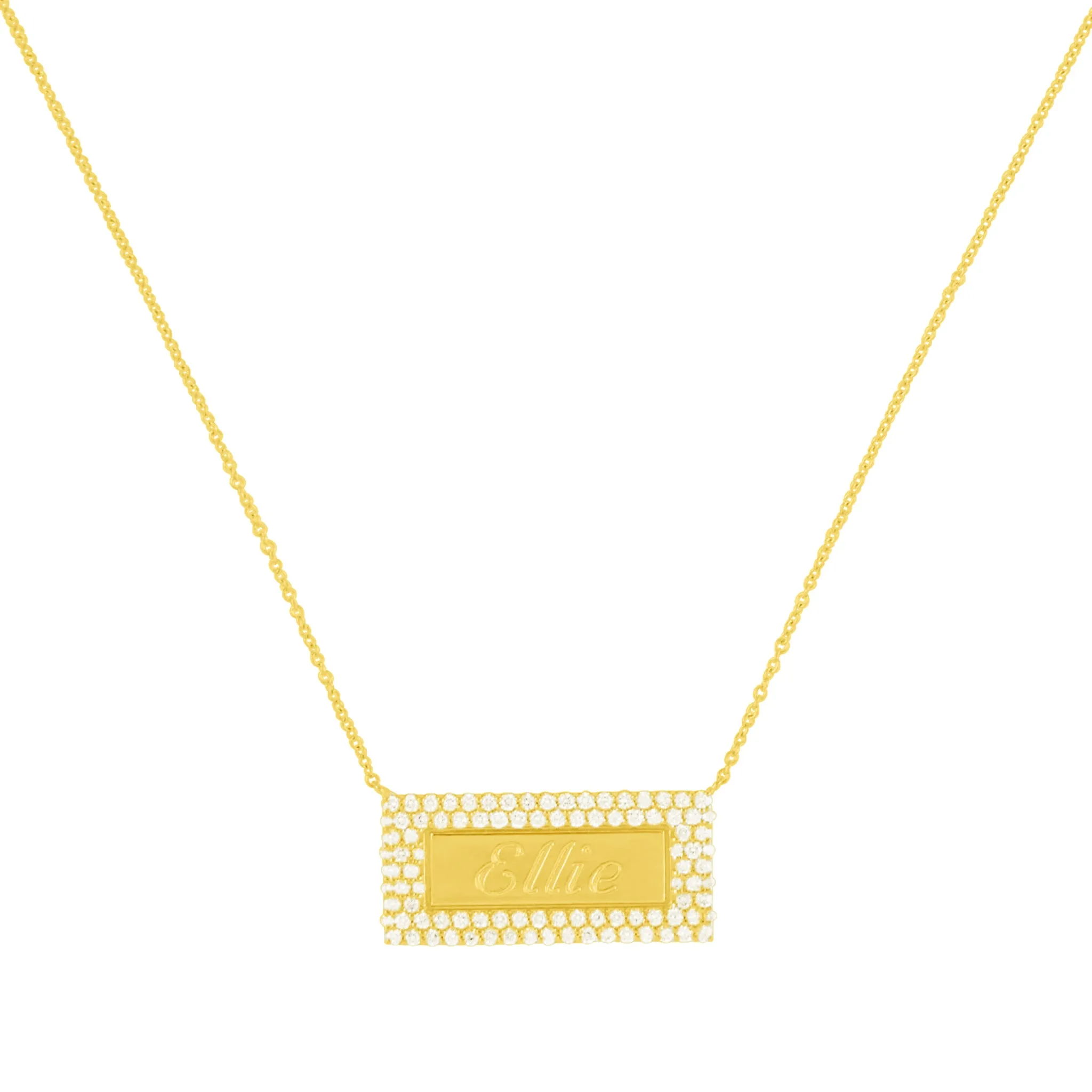 Multi- Row Diamond Name Plate Necklace