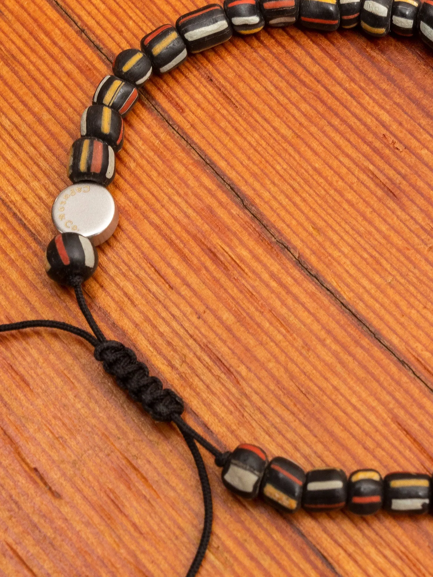 Multicolor Recycled Glass Beads Bracelet in Black Combo