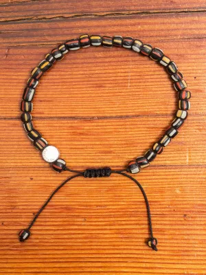 Multicolor Recycled Glass Beads Bracelet in Black Combo