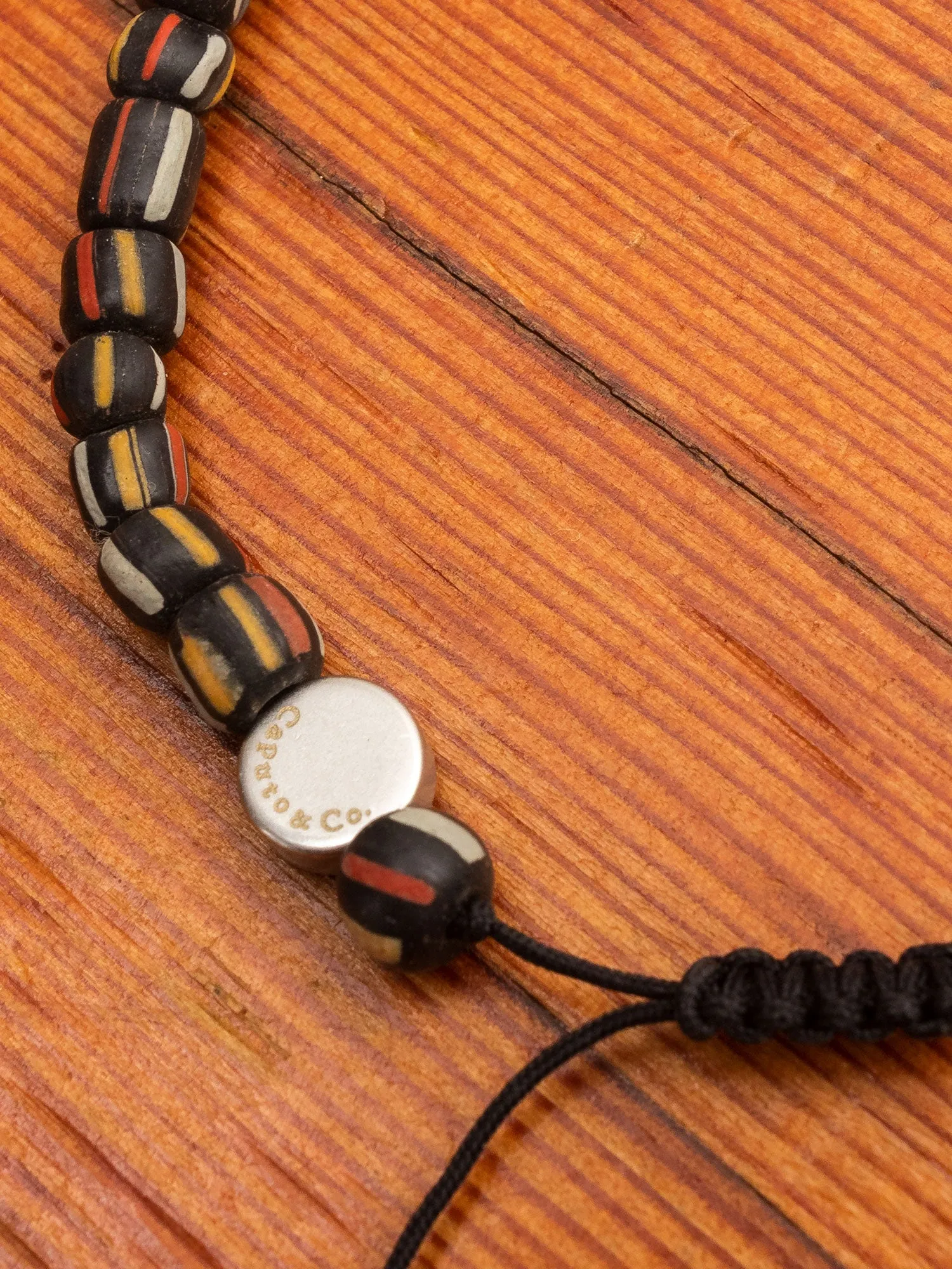 Multicolor Recycled Glass Beads Bracelet in Black Combo
