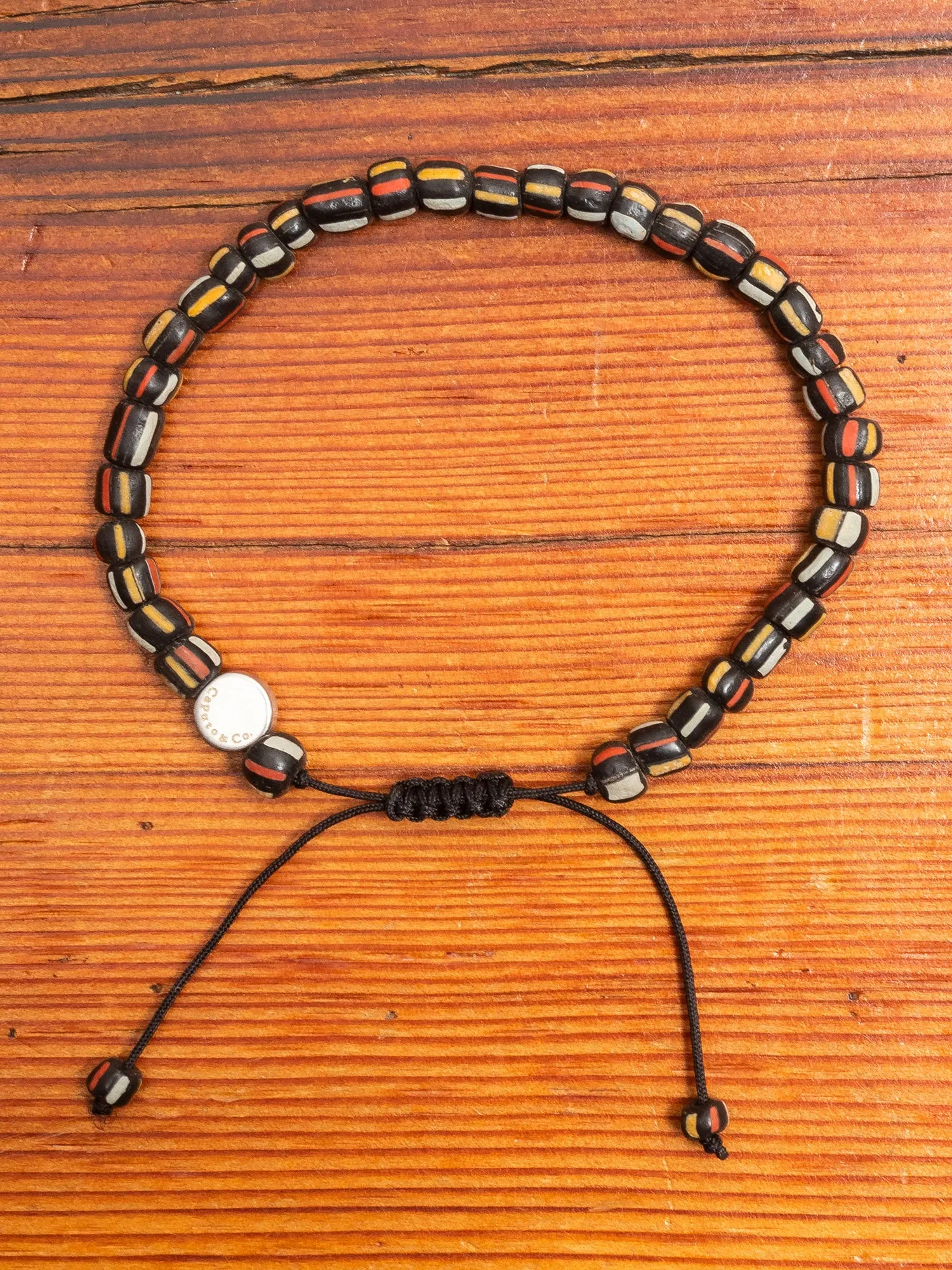 Multicolor Recycled Glass Beads Bracelet in Black Combo