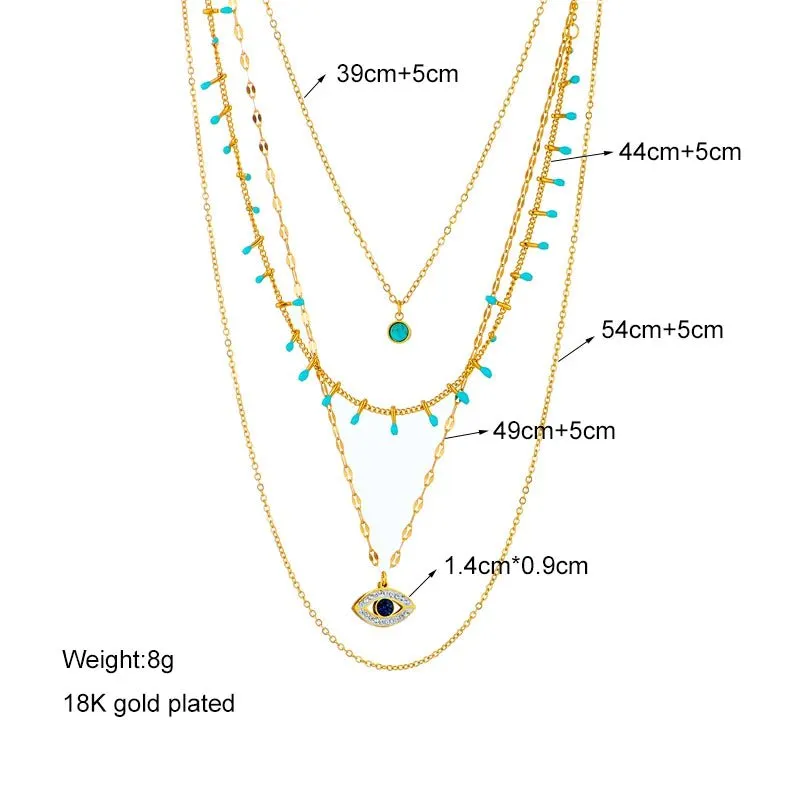 Multilayer Green Stone Eye Necklace